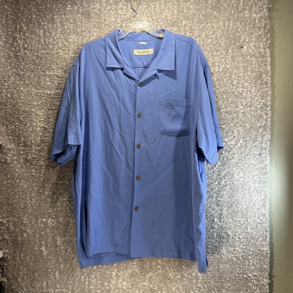 Tommy Bahama Button Down Camp Shirt Blue Silk XXL Short Sleeve Preppy Resort